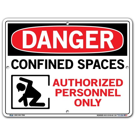 Vestil Sign, Danger, 12.5x9.5", Alum Comp, .130, SI-D-39-B-AC-130 SI-D-39-B-AC-130